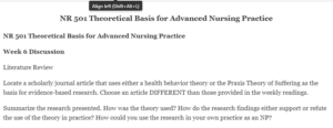 NR 501 Theoretical Basis for Advanced Nursing Practice