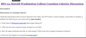 BIO 114 Harold Washington College Counting Calories Discussion