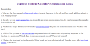 Cypress College Cellular Respiration Essay