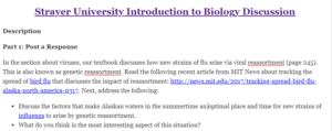 Strayer University Introduction to Biology Discussion